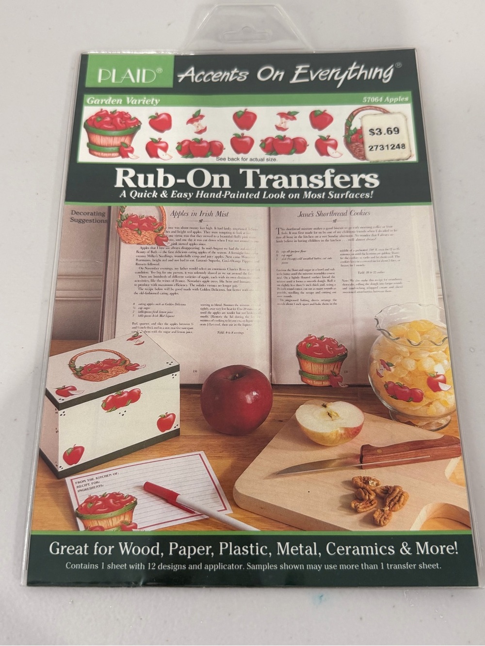 Plaid Garden Variety Rub-On Transfers NWT Apple decor
